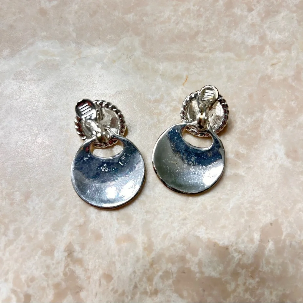 Vintage Monet Silver Hammered Disc Clip-On Earrings